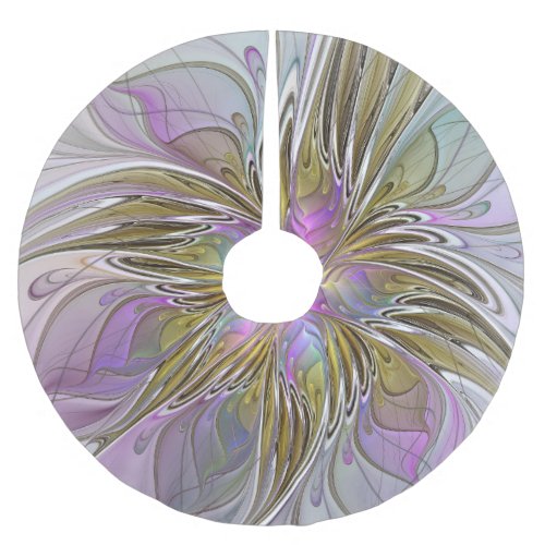 Floral Colorful Abstract Fractal With Pink  Gold Brushed Polyester Tree Skirt