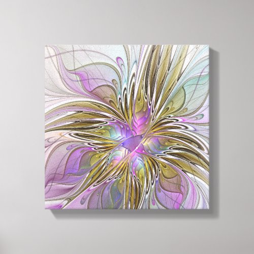 Floral Colorful Abstract Fractal With Pink  Gold Canvas Print