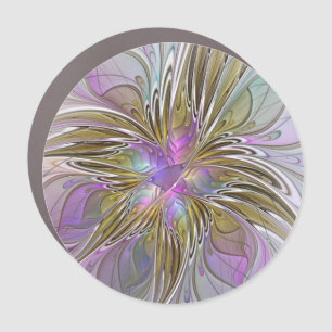 Floral Colorful Abstract Fractal With Pink & Gold Car Magnet