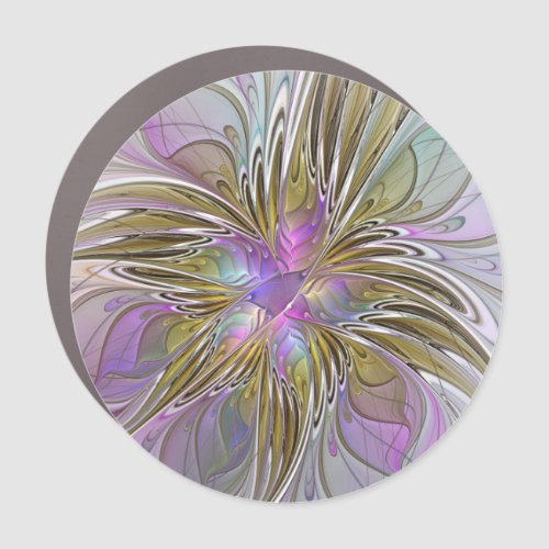 Floral Colorful Abstract Fractal With Pink  Gold Car Magnet