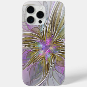 Floral Colorful Abstract Fractal With Pink & Gold iPhone 15 Pro Max Case