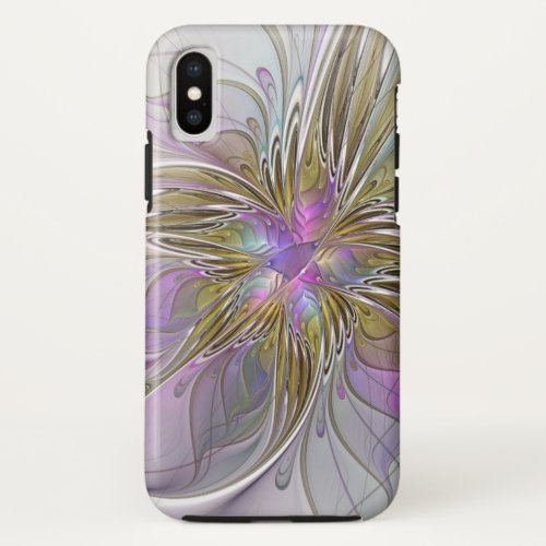 Floral Colorful Abstract Fractal With Pink  Gold iPhone X Case