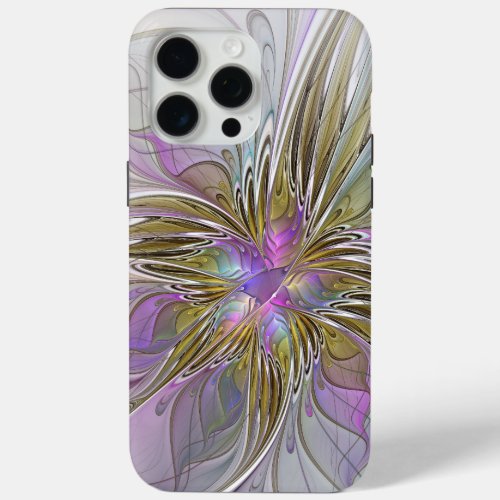 Floral Colorful Abstract Fractal With Pink  Gold iPhone 15 Pro Max Case