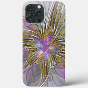 Floral Colorful Abstract Fractal With Pink & Gold iPhone 13 Pro Max Case