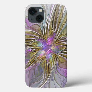 Floral Colorful Abstract Fractal With Pink & Gold iPhone 13 Case