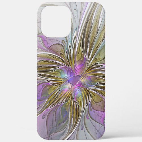 Floral Colorful Abstract Fractal With Pink  Gold iPhone 12 Pro Max Case