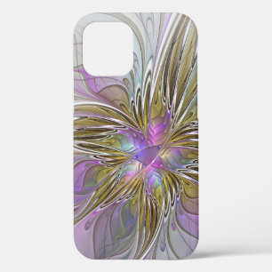 Floral Colorful Abstract Fractal With Pink & Gold iPhone 12 Case