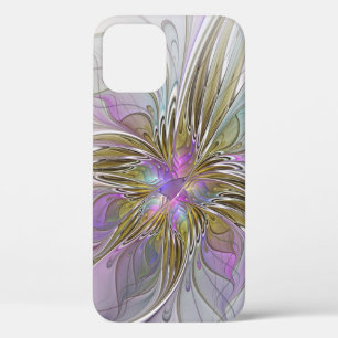 Floral Colorful Abstract Fractal With Pink & Gold iPhone 12 Pro Case
