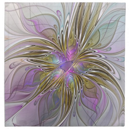 Floral Colorful Abstract Fractal With Pink  Gold Cloth Napkin
