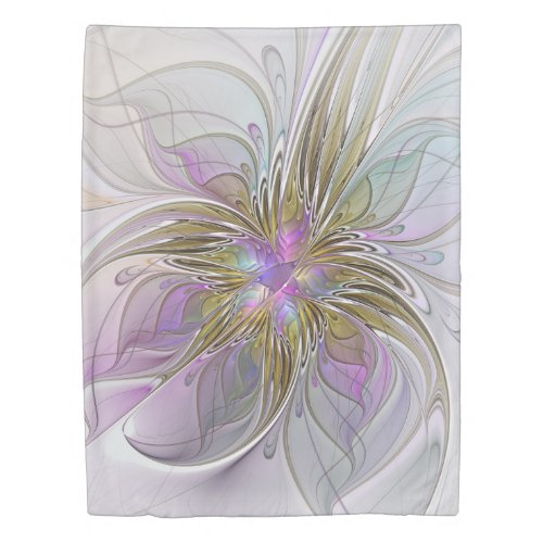 Floral Colorful Abstract Fractal With Pink  Gold Duvet Cover