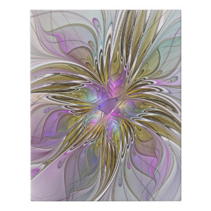Floral Colorful Abstract Fractal With Pink & Gold Faux Canvas Print