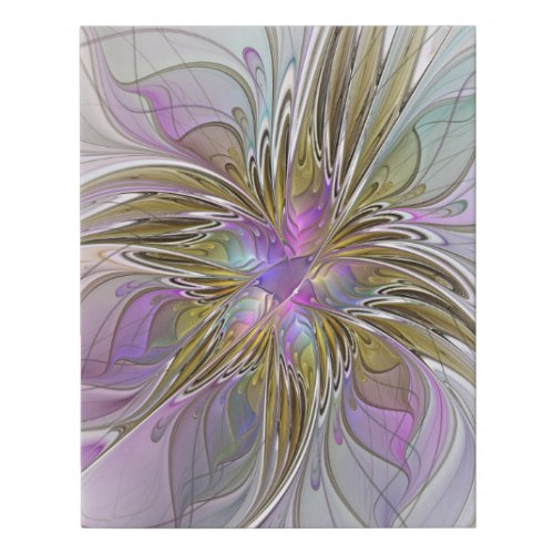 Floral Colorful Abstract Fractal With Pink  Gold Faux Canvas Print