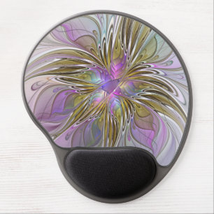 Floral Colorful Abstract Fractal With Pink & Gold Gel Mouse Pad