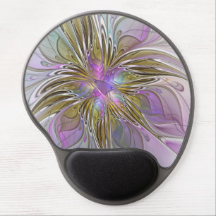 Floral Colorful Abstract Fractal With Pink & Gold Gel Mouse Pad