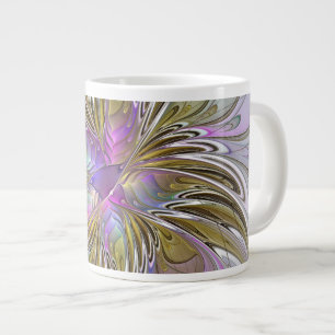 Floral Colorful Abstract Fractal With Pink & Gold Giant Coffee Mug