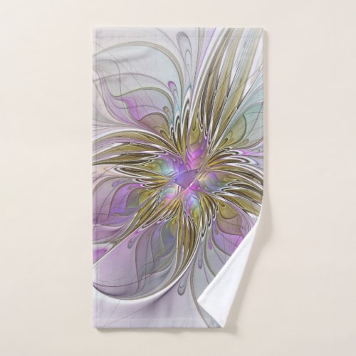 Floral Colorful Abstract Fractal With Pink  Gold Hand Towel