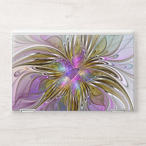 Floral Colorful Abstract Fractal With Pink  Gold HP Laptop Skin