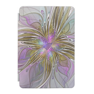 Floral Colorful Abstract Fractal With Pink & Gold iPad Mini Cover
