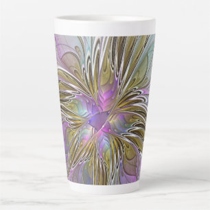 Floral Colorful Abstract Fractal With Pink & Gold Latte Mug