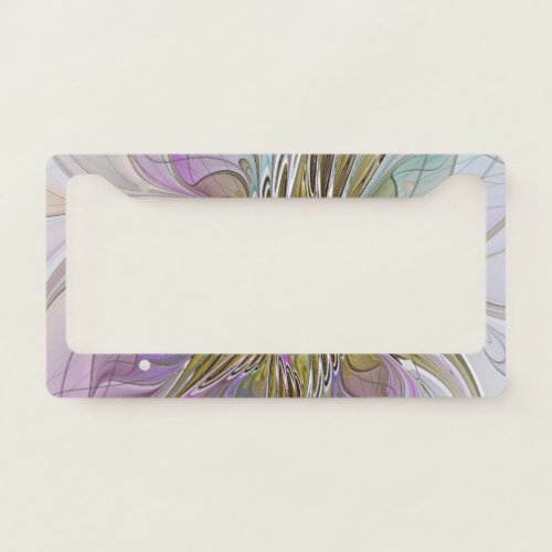 Floral Colorful Abstract Fractal With Pink  Gold License Plate Frame