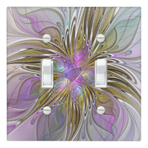 Floral Colorful Abstract Fractal With Pink & Gold Light Switch Cover