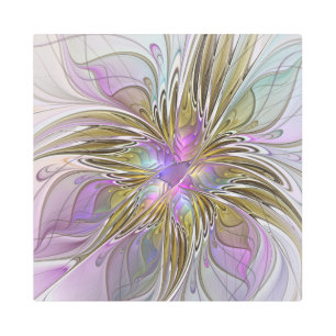 Floral Colorful Abstract Fractal With Pink & Gold Metal Print