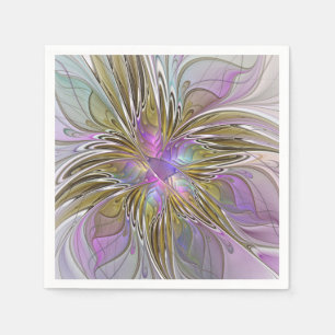 Floral Colorful Abstract Fractal With Pink & Gold Napkins
