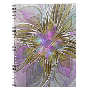 Floral Colorful Abstract Fractal With Pink & Gold Notebook