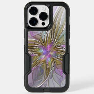 Floral Colorful Abstract Fractal With Pink & Gold OtterBox iPhone 14 Pro Max Case