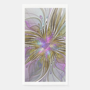 Floral Colorful Abstract Fractal With Pink & Gold Paper Guest Towels