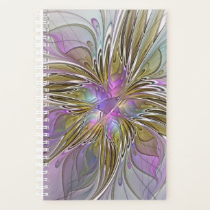 Floral Colorful Abstract Fractal With Pink & Gold Planner