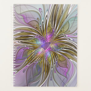 Floral Colorful Abstract Fractal With Pink & Gold Planner