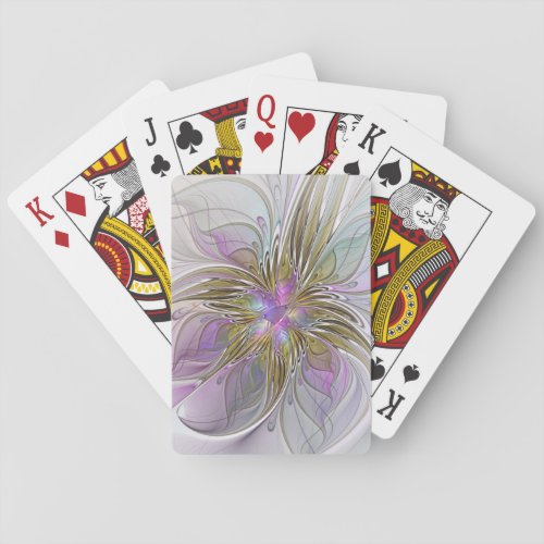 Floral Colorful Abstract Fractal With Pink  Gold Playing Cards