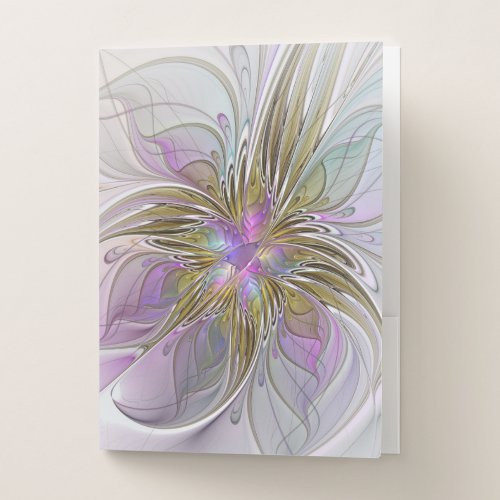 Floral Colorful Abstract Fractal With Pink  Gold Pocket Folder