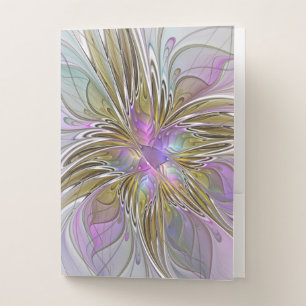 Floral Colorful Abstract Fractal With Pink & Gold Pocket Folder