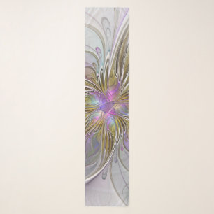 Floral Colorful Abstract Fractal With Pink & Gold Scarf