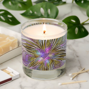 Floral Colorful Abstract Fractal With Pink & Gold Scented Candle