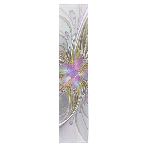 Floral Colorful Abstract Fractal With Pink  Gold Short Table Runner