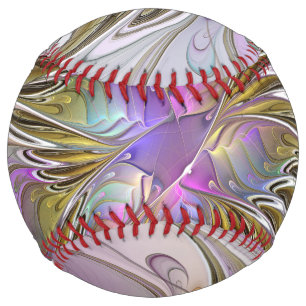 Floral Colorful Abstract Fractal With Pink & Gold Softball