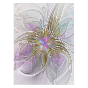 Floral Colorful Abstract Fractal With Pink & Gold Tablecloth
