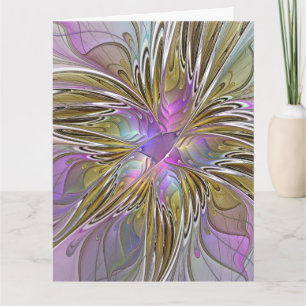 Floral Colorful Abstract Fractal With Pink & Gold Thank You Card
