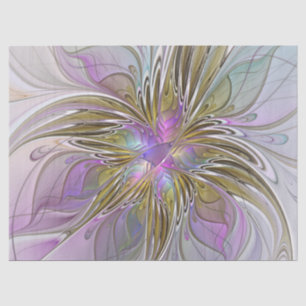 Floral Colorful Abstract Fractal With Pink & Gold Tissue Paper