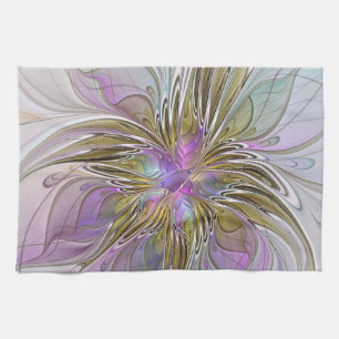 Floral Colorful Abstract Fractal With Pink & Gold Towel