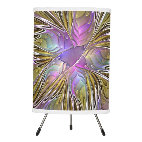 Floral Colorful Abstract Fractal With Pink  Gold Tripod Lamp