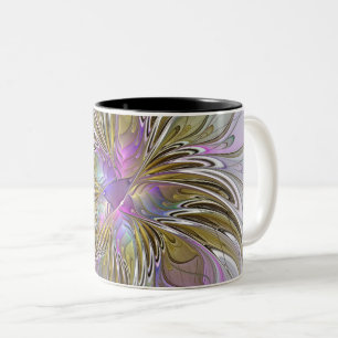 Floral Colorful Abstract Fractal With Pink & Gold Two-Tone Coffee Mug