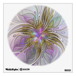 Floral Colorful Abstract Fractal With Pink & Gold Wall Decal
