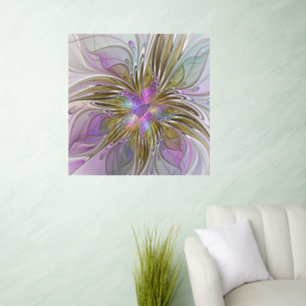Floral Colorful Abstract Fractal With Pink & Gold Wall Decal