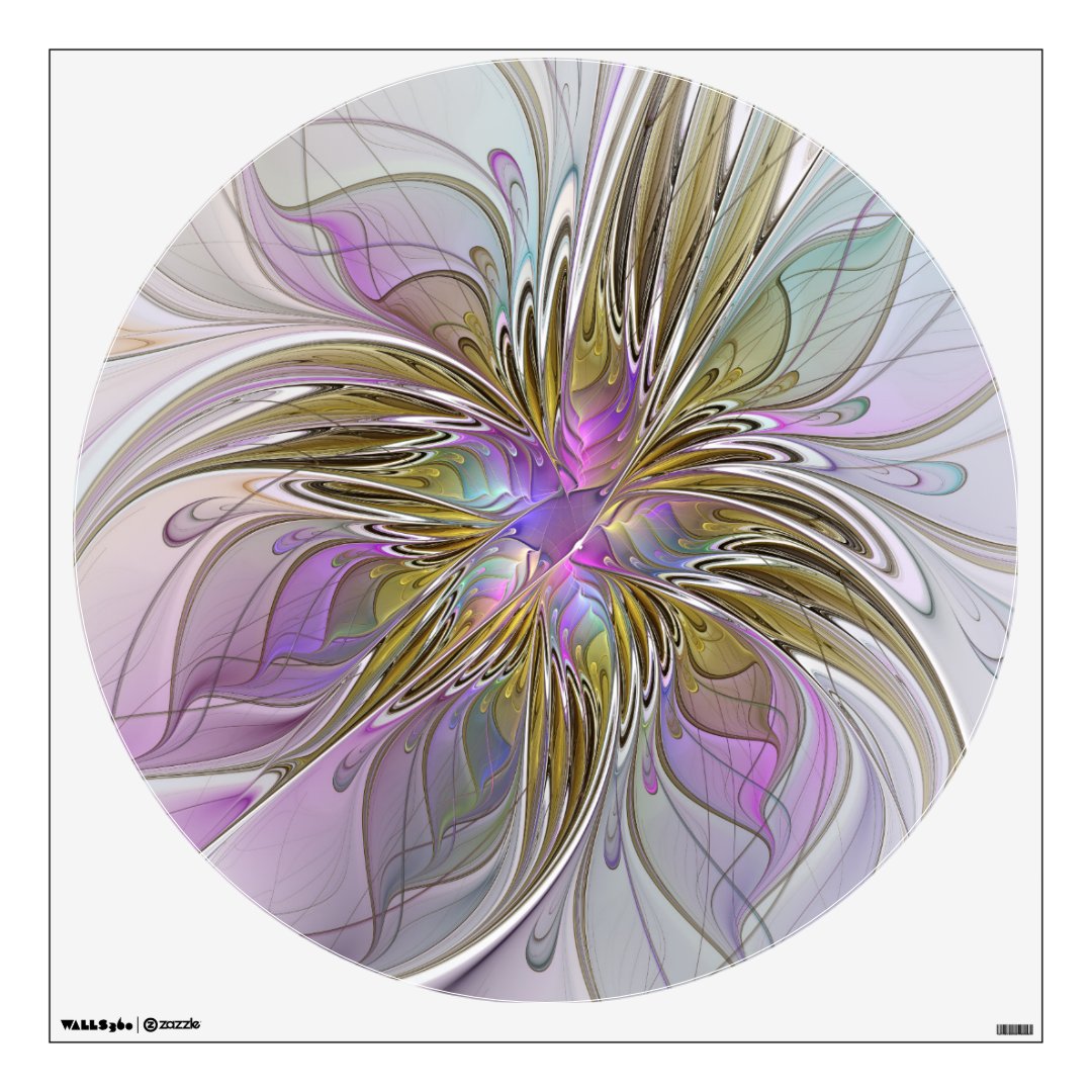 Floral Colorful Abstract Fractal With Pink & Gold Wall Decal Zazzle