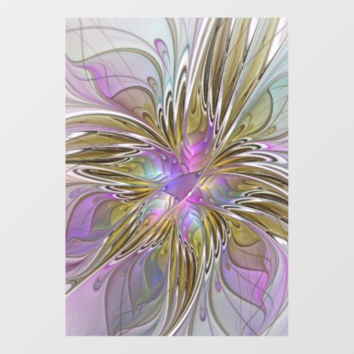Floral Colorful Abstract Fractal With Pink  Gold Window Cling