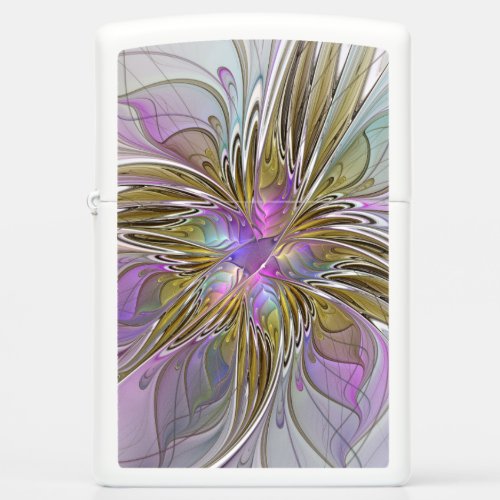 Floral Colorful Abstract Fractal With Pink  Gold Zippo Lighter